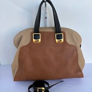 Fendi Two-Tone Leather Satchel Bag in Brown and Beige